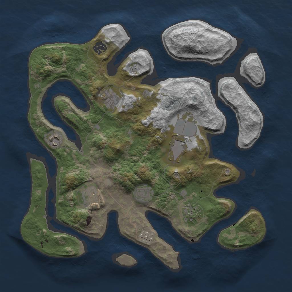Rust Map: Barren, Size: 3500, Seed: 373971025, 11 Monuments