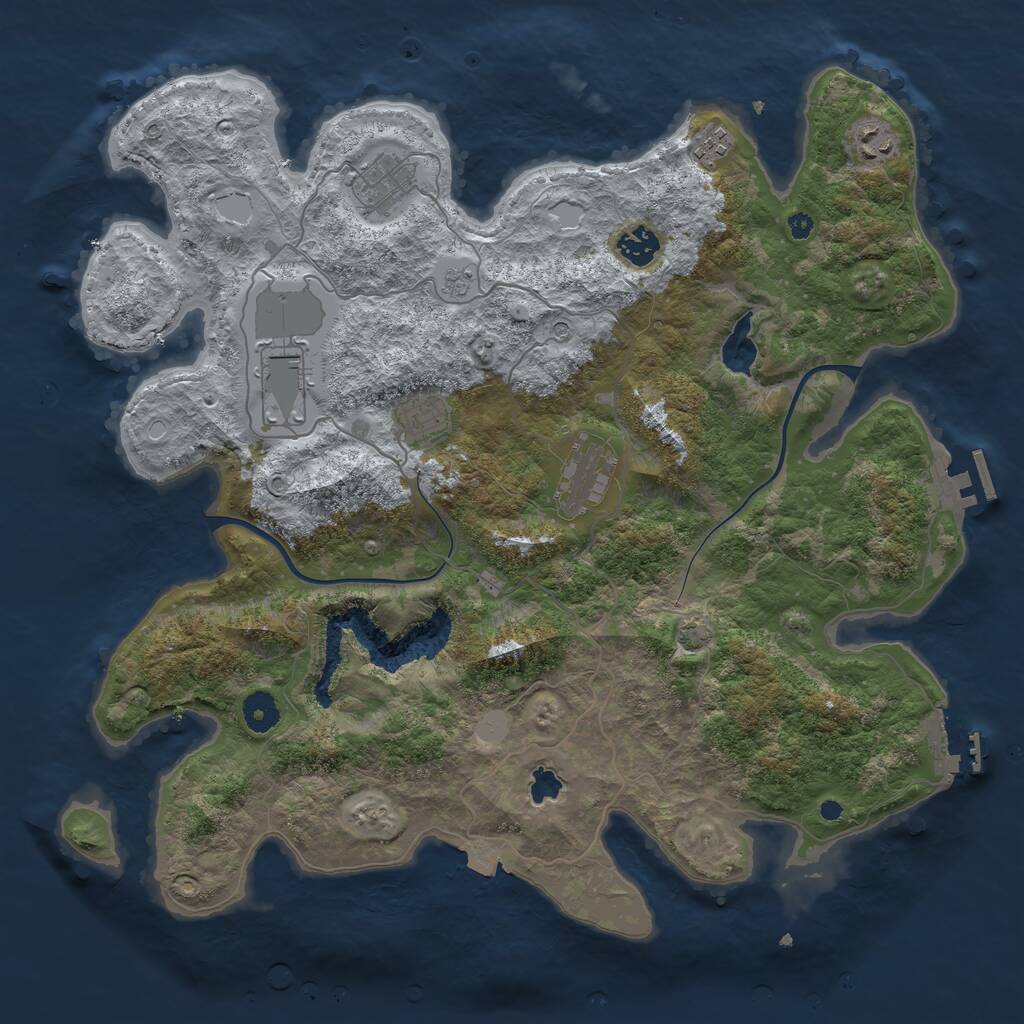 Rust Map: Procedural Map, Size: 4000, Seed: 493047, 13 Monuments