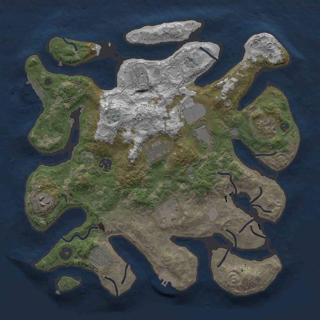 Rust Map: Procedural Map, Size: 3700, Seed: 447571437, 17 Monuments
