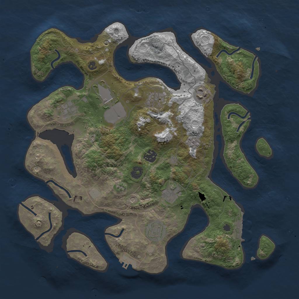 Rust Map: Procedural Map, Size: 3600, Seed: 2132427487, 16 Monuments