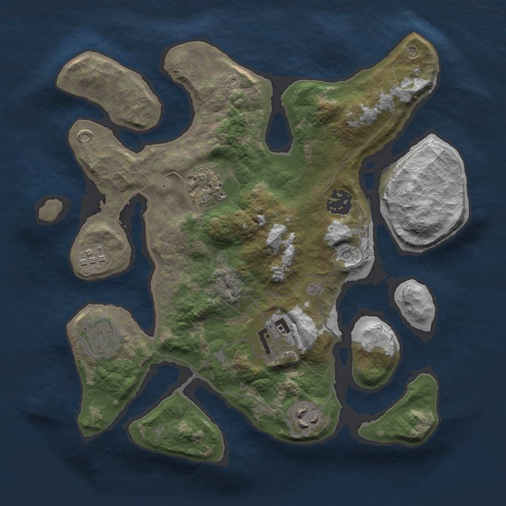 Rust Map: Barren, Size: 3000, Seed: 524864, 9 Monuments