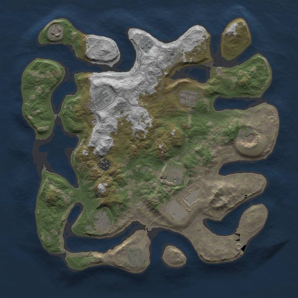 Rust Map: Barren, Size: 3800, Seed: 1471876078, 13 Monuments