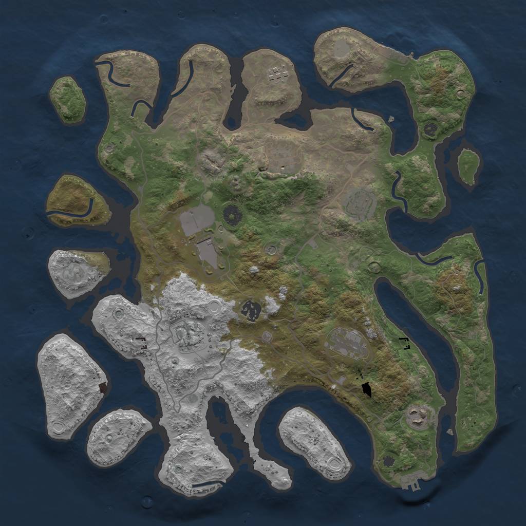 Rust Map: Procedural Map, Size: 4000, Seed: 350770, 16 Monuments