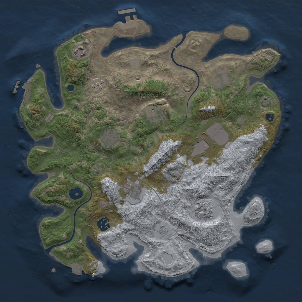 Rust Map: Procedural Map, Size: 3500, Seed: 2078282415, 14 Monuments