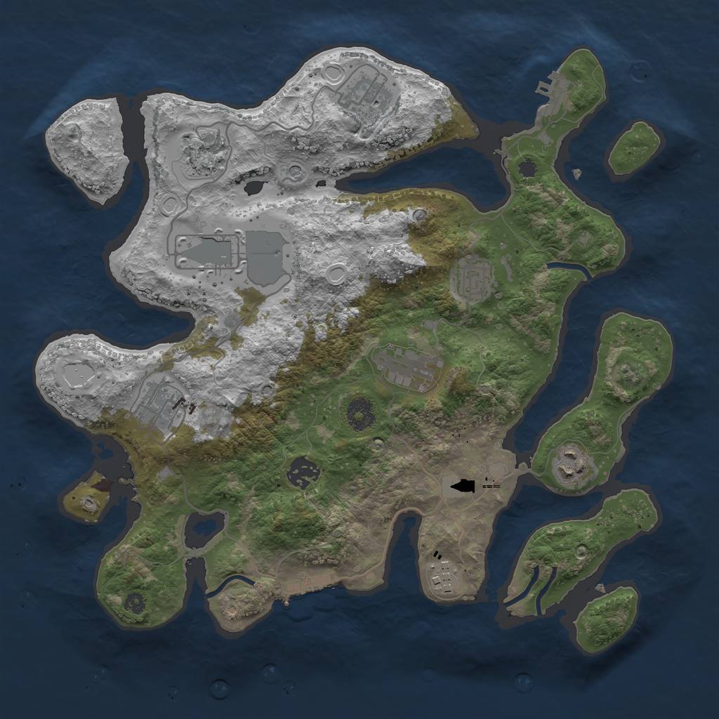 Rust Map: Procedural Map, Size: 3500, Seed: 2033365190, 17 Monuments