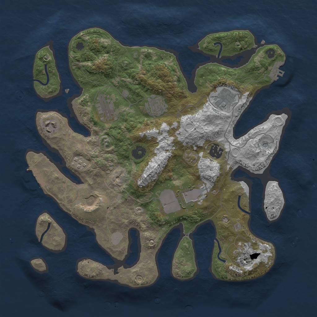 Rust Map: Procedural Map, Size: 3500, Seed: 115617945, 17 Monuments