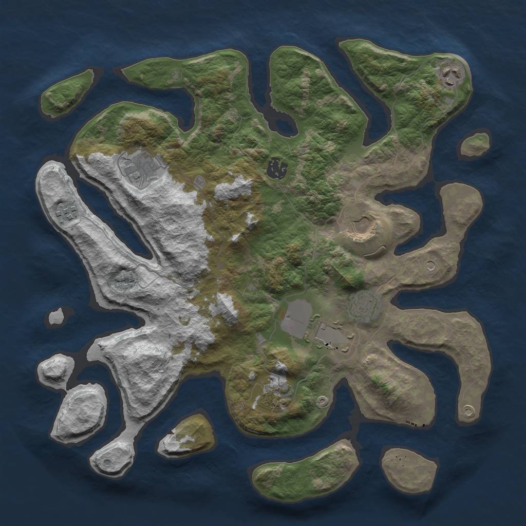 Rust Map: Barren, Size: 3750, Seed: 3468799, 11 Monuments