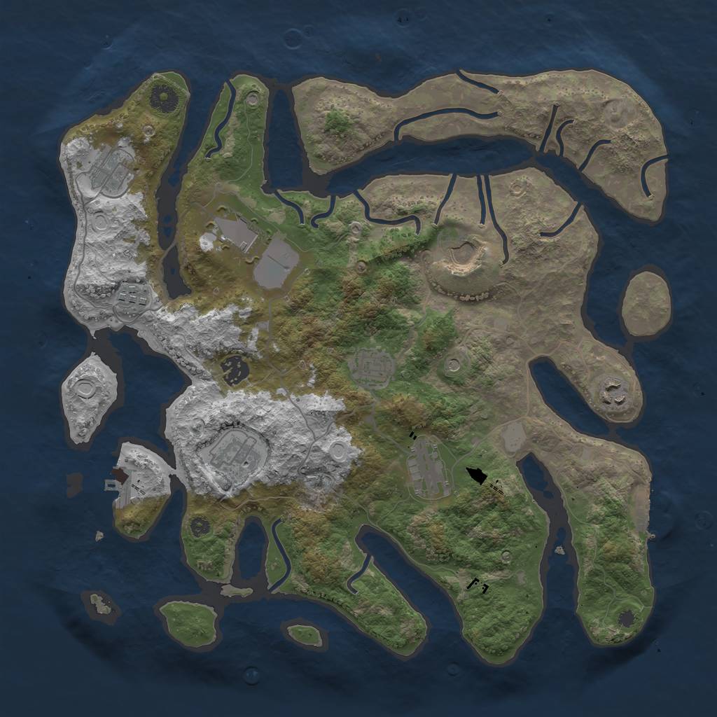 Rust Map: Procedural Map, Size: 3800, Seed: 1127020550, 17 Monuments