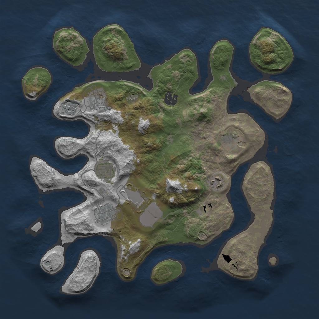 Rust Map: Barren, Size: 3500, Seed: 167360838, 11 Monuments