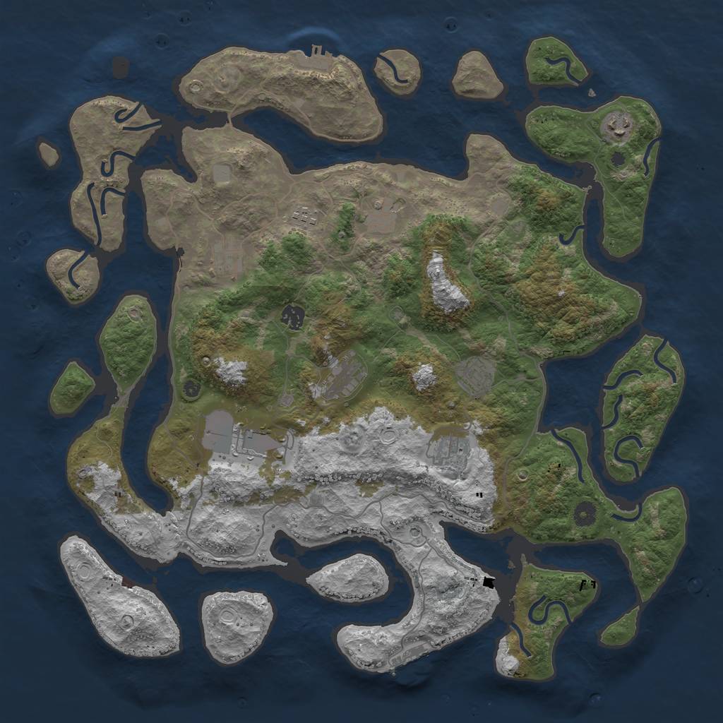 Rust Map: Procedural Map, Size: 4500, Seed: 990353471, 17 Monuments
