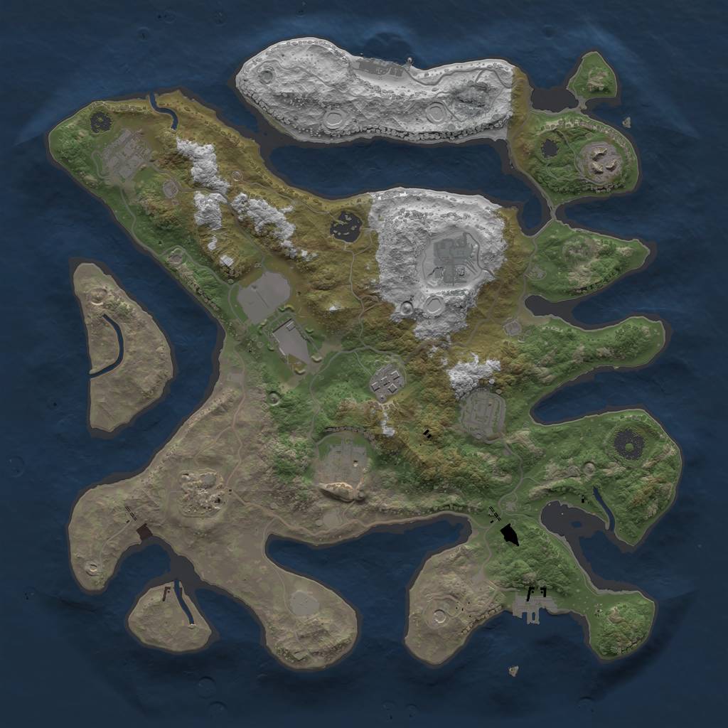 Rust Map: Procedural Map, Size: 3600, Seed: 415963287, 17 Monuments
