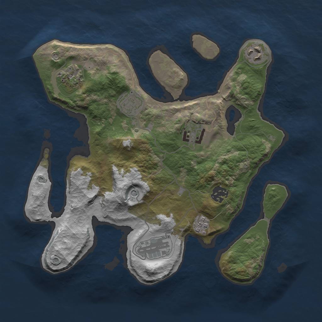 Rust Map: Barren, Size: 3000, Seed: 1129767560, 10 Monuments