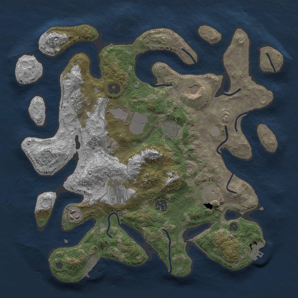 Rust Map: Procedural Map, Size: 3700, Seed: 1943643255, 17 Monuments
