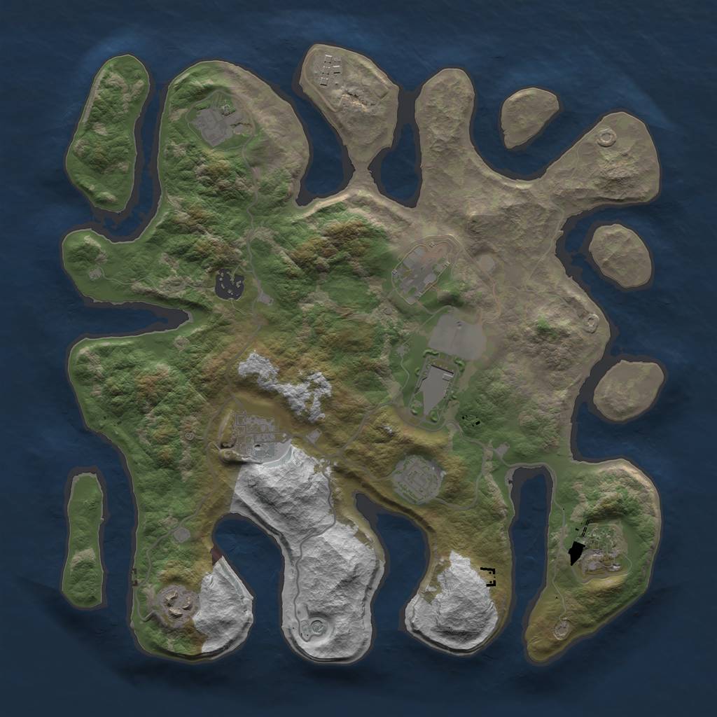 Rust Map: Barren, Size: 3500, Seed: 107554927, 12 Monuments