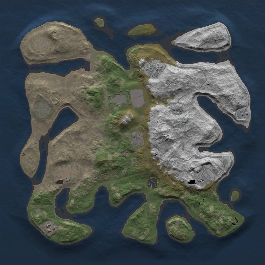 Rust Map: Barren, Size: 3800, Seed: 5900, 13 Monuments
