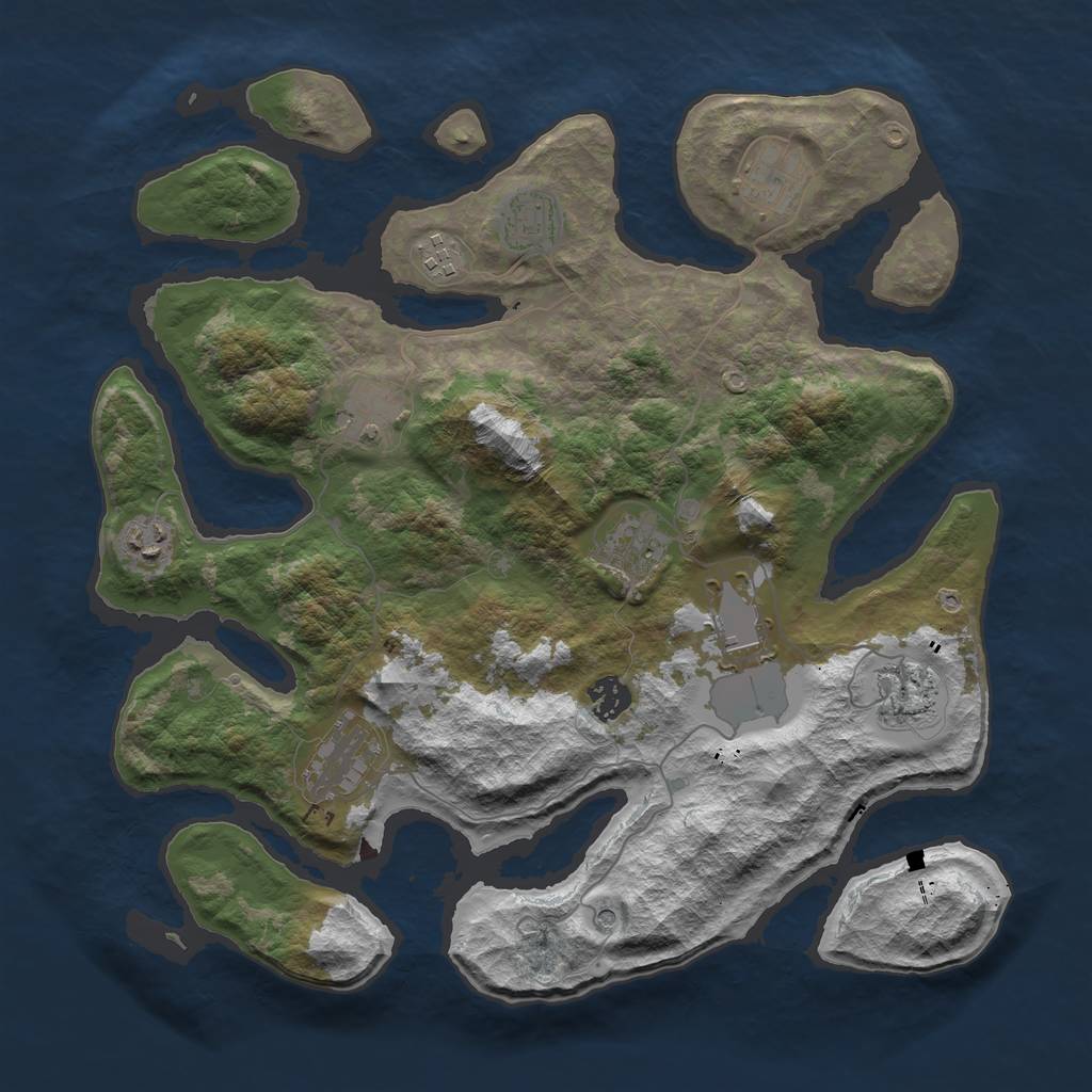 Rust Map: Barren, Size: 3800, Seed: 54, 13 Monuments