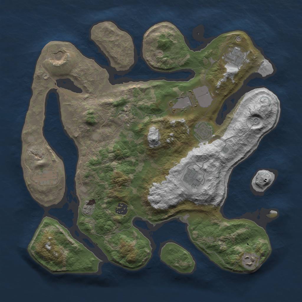 Rust Map: Barren, Size: 3700, Seed: 1048350786, 13 Monuments