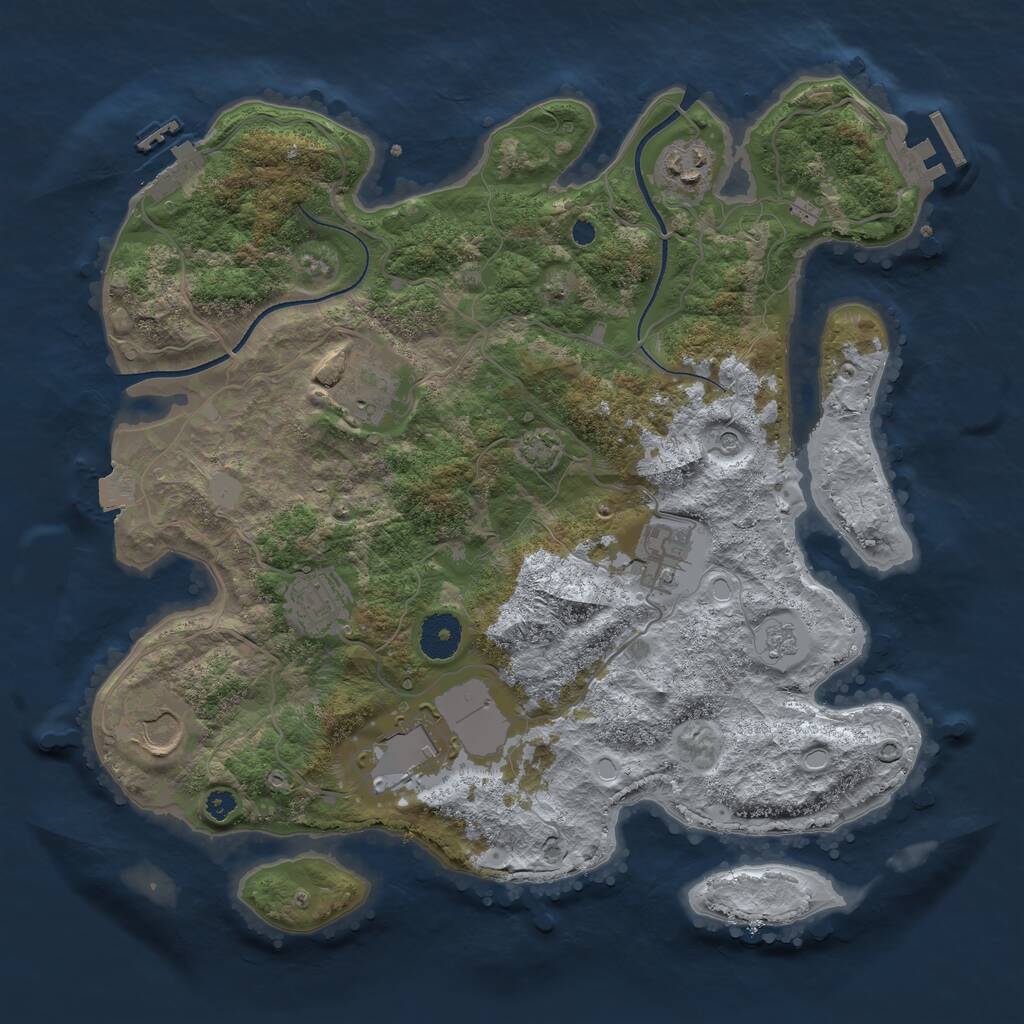 Rust Map: Procedural Map, Size: 3500, Seed: 2045015675, 12 Monuments
