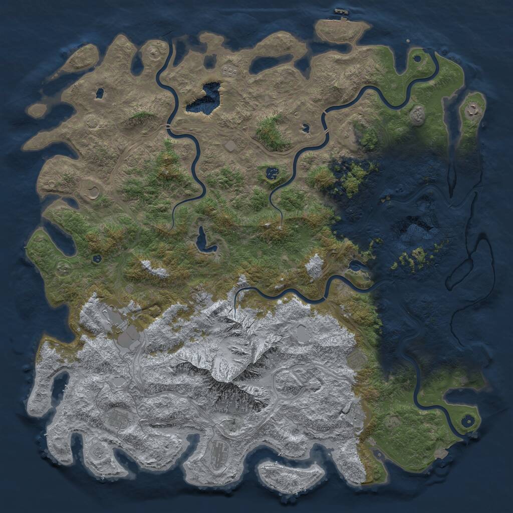Rust Map: Procedural Map, Size: 6000, Seed: 64843, 17 Monuments