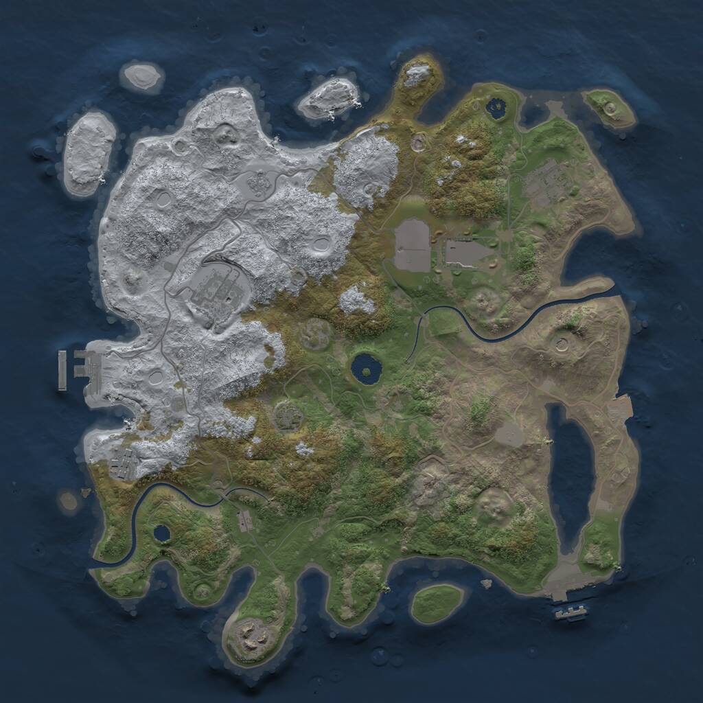 Rust Map: Procedural Map, Size: 3500, Seed: 345453534, 11 Monuments