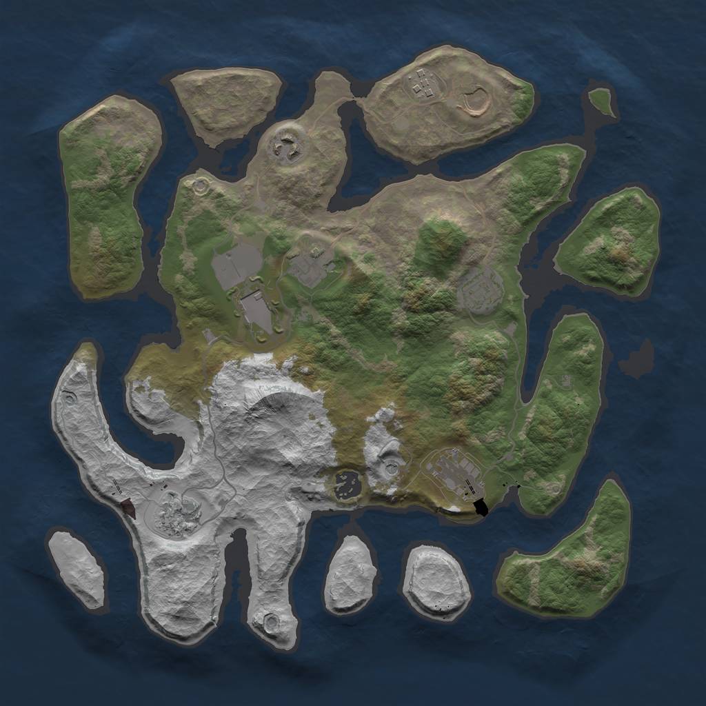 Rust Map: Barren, Size: 3700, Seed: 3, 12 Monuments