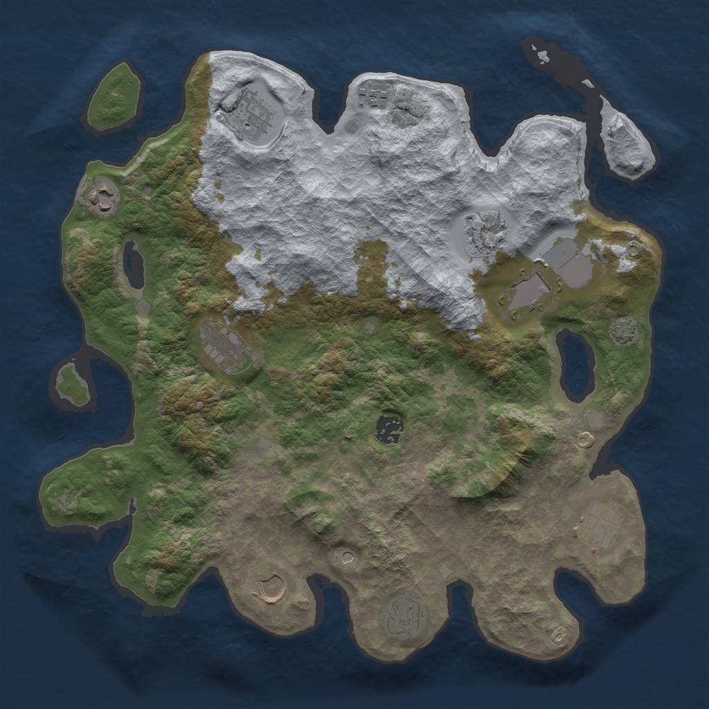 Rust Map: Barren, Size: 3750, Seed: 1907582075, 14 Monuments