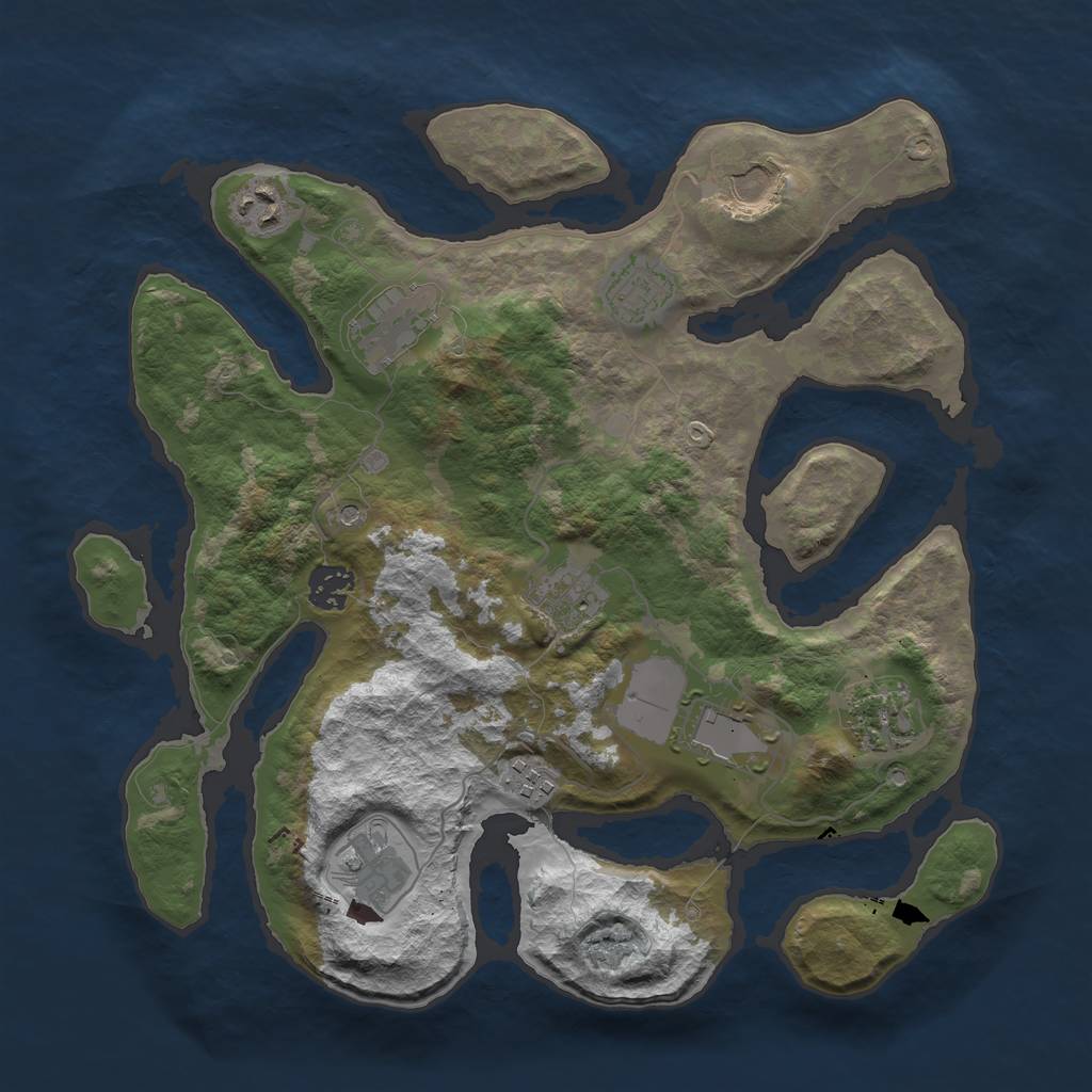 Rust Map: Barren, Size: 3500, Seed: 672327104, 13 Monuments