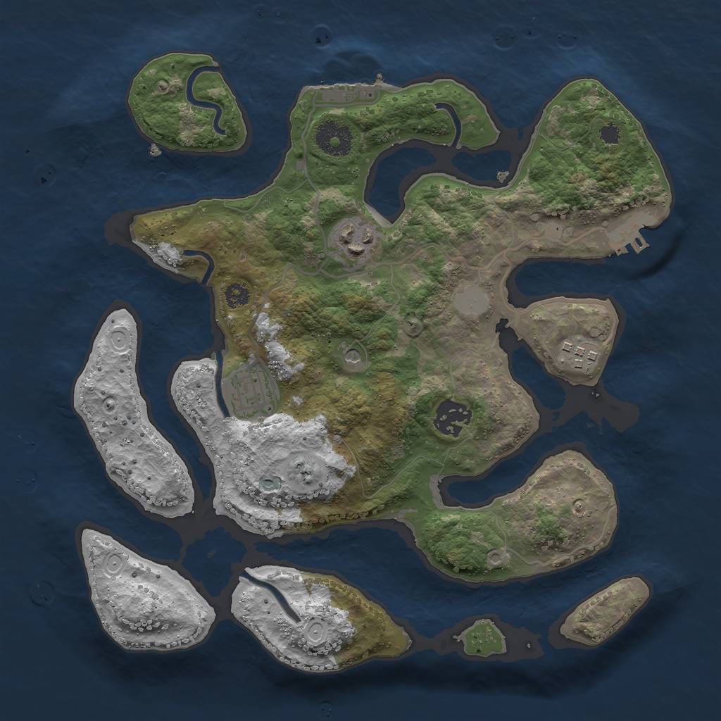 Rust Map: Procedural Map, Size: 3000, Seed: 966213, 12 Monuments