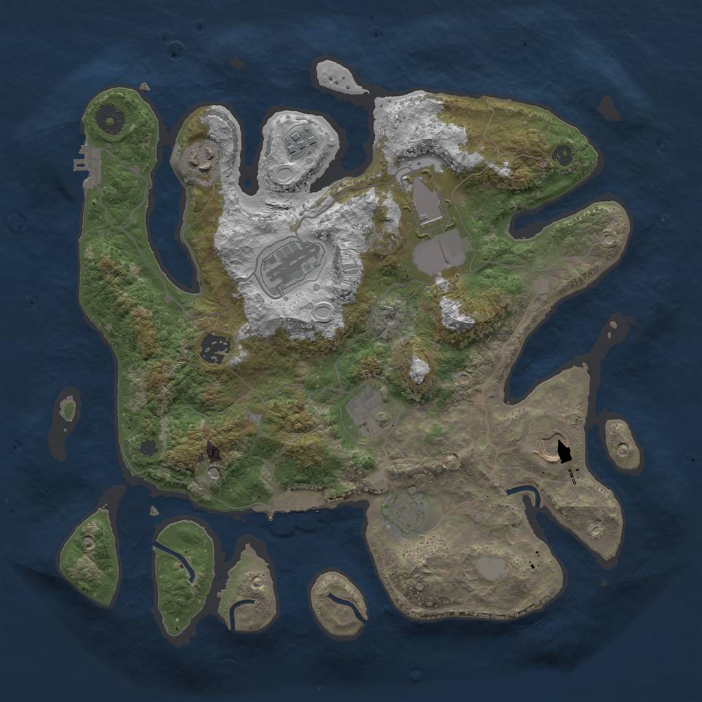 Rust Map: Procedural Map, Size: 3550, Seed: 70145, 16 Monuments