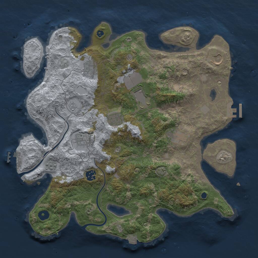 Rust Map: Procedural Map, Size: 3700, Seed: 2029332908, 14 Monuments