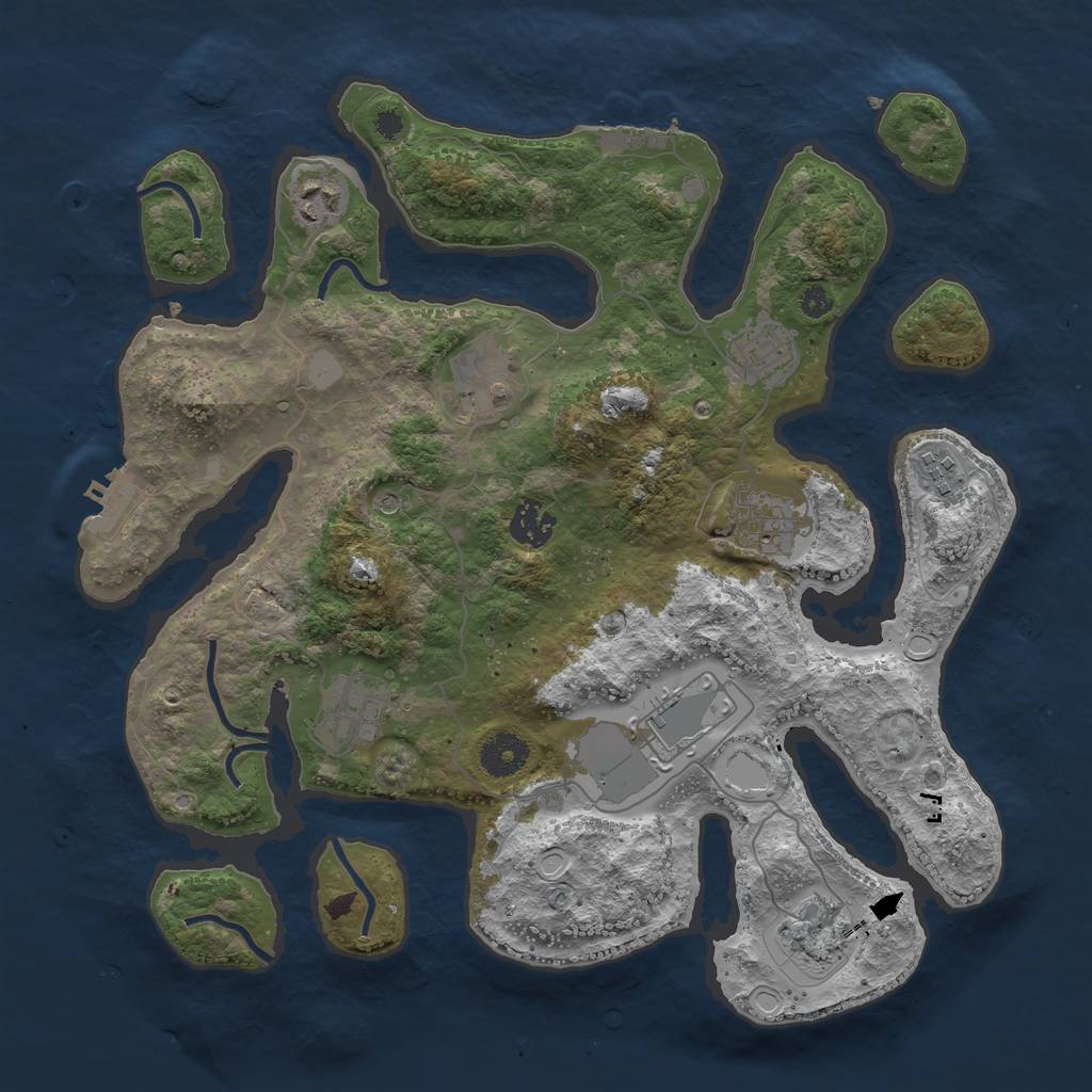 Rust Map: Procedural Map, Size: 3600, Seed: 435869707, 17 Monuments