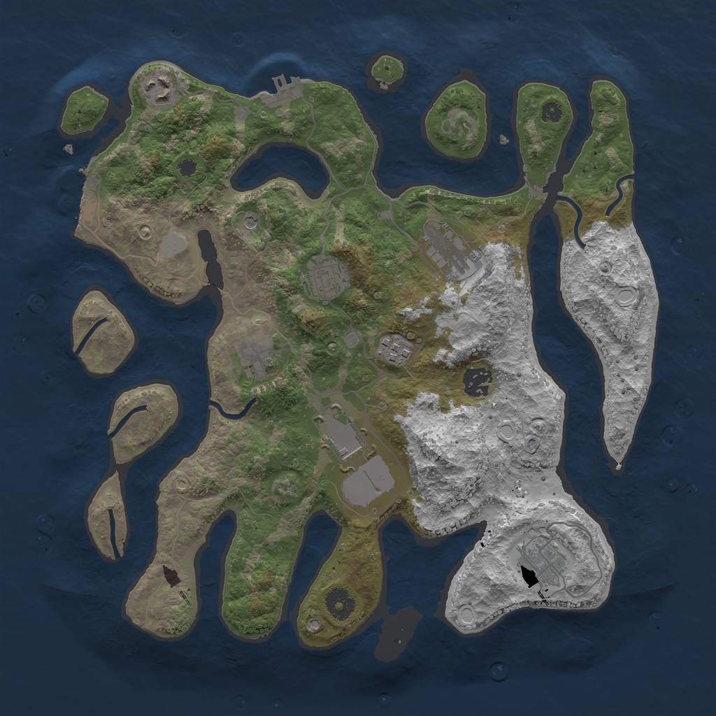 Rust Map: Procedural Map, Size: 3600, Seed: 2870113, 16 Monuments