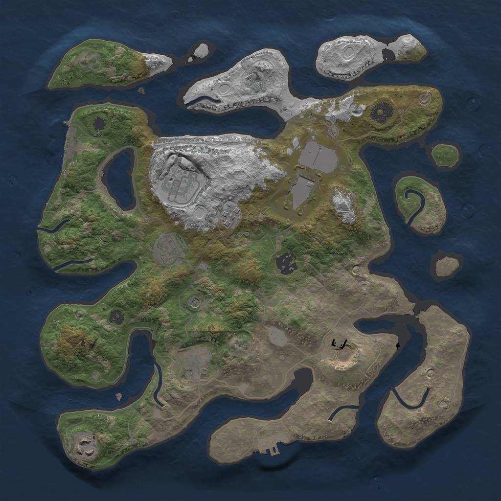 Rust Map: Procedural Map, Size: 3500, Seed: 25933, 16 Monuments