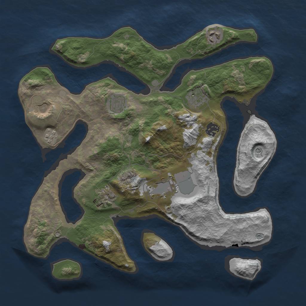Rust Map: Barren, Size: 3500, Seed: 5774, 11 Monuments