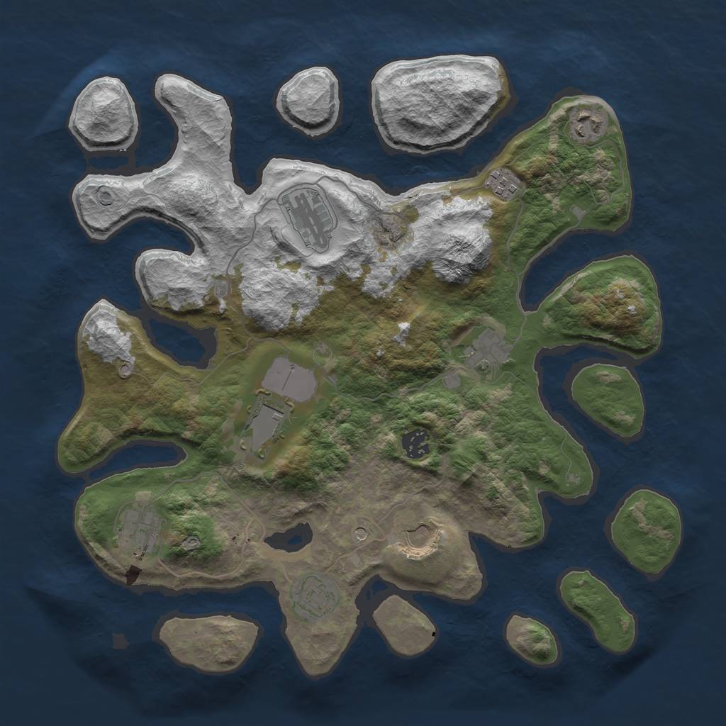 Rust Map: Barren, Size: 3700, Seed: 1414603079, 12 Monuments
