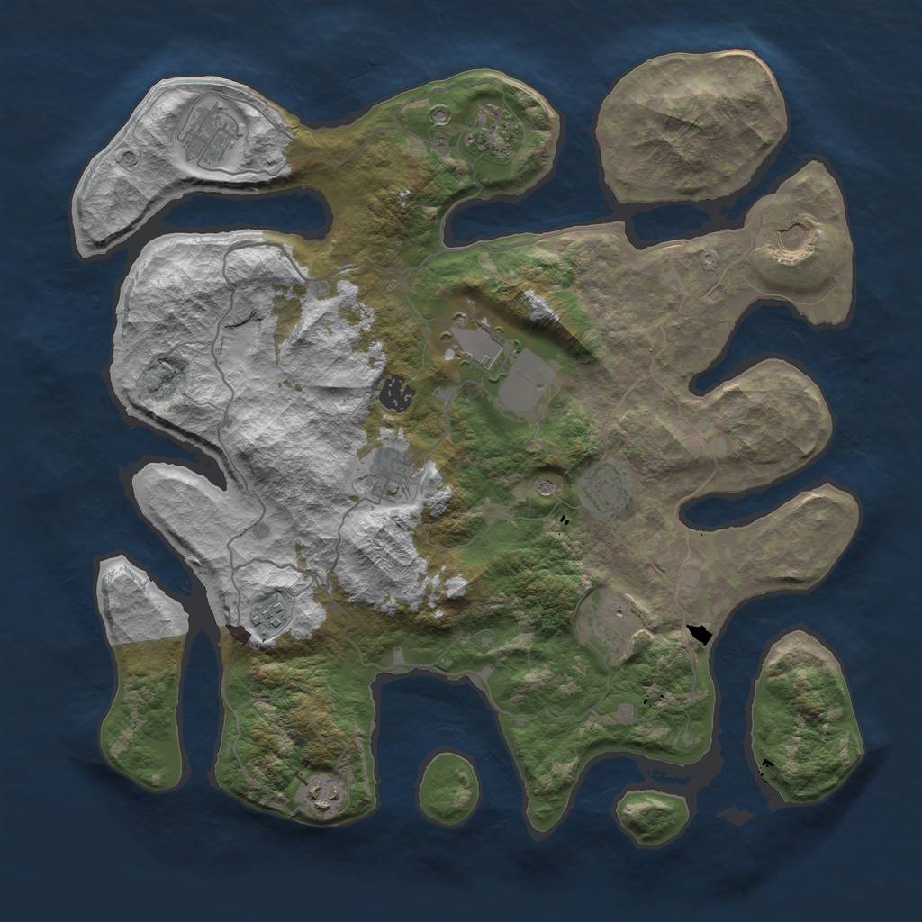 Rust Map: Barren, Size: 4000, Seed: 158670594, 13 Monuments