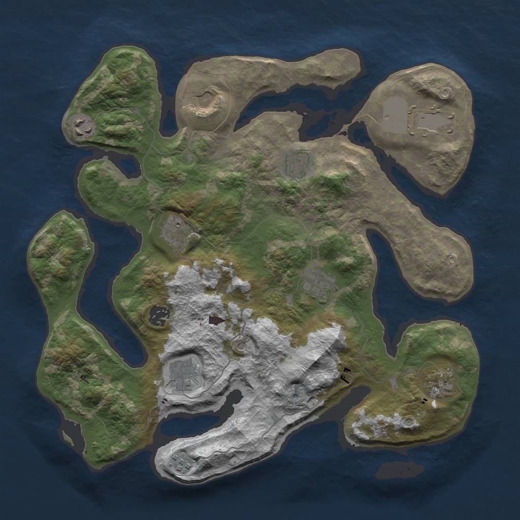 Rust Map: Barren, Size: 3750, Seed: 1732526083, 13 Monuments