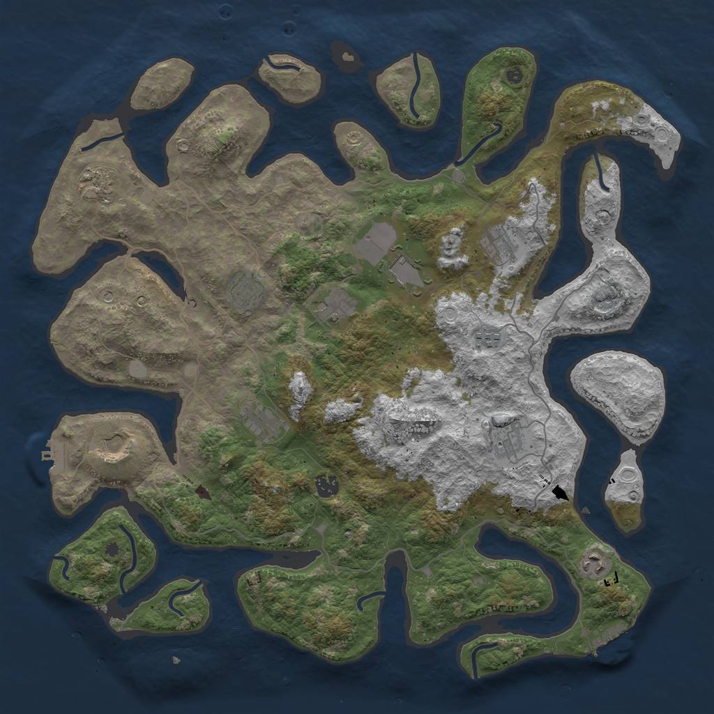 Rust Map: Procedural Map, Size: 4500, Seed: 845041645, 19 Monuments