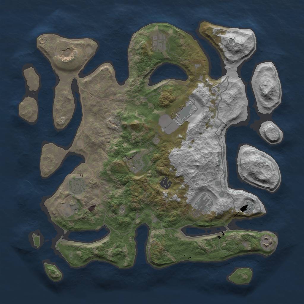 Rust Map: Barren, Size: 4000, Seed: 57544, 13 Monuments