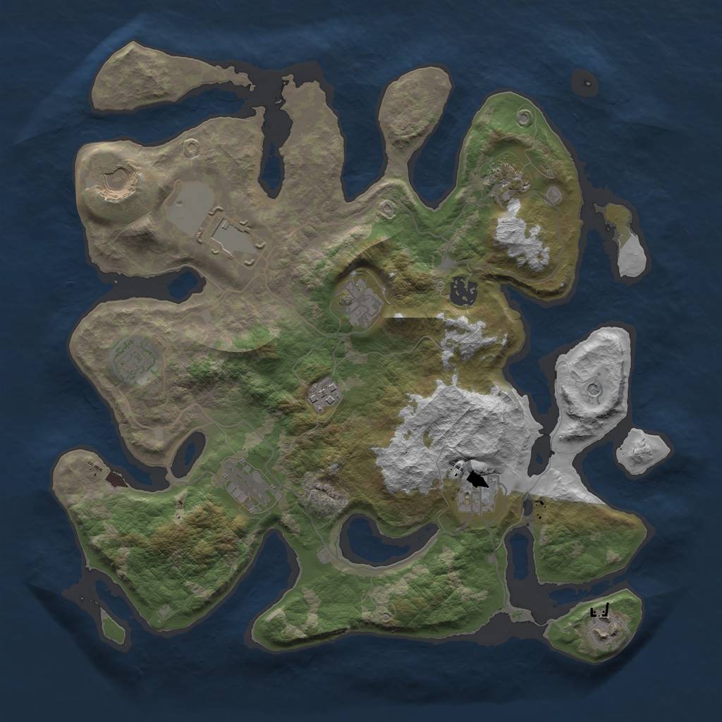 Rust Map: Barren, Size: 3700, Seed: 4, 13 Monuments