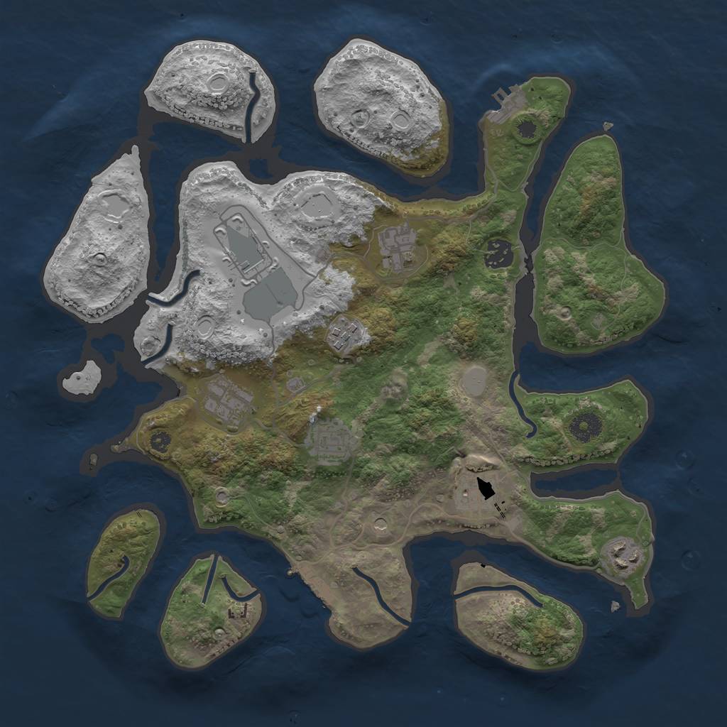 Rust Map: Procedural Map, Size: 3600, Seed: 2134291387, 16 Monuments
