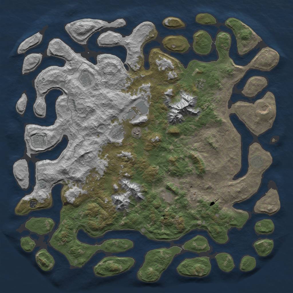 Rust Map: Barren, Size: 6000, Seed: 8, 14 Monuments