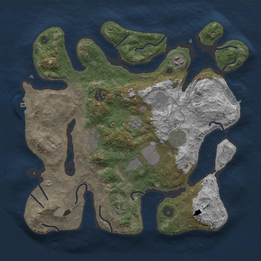 Rust Map: Procedural Map, Size: 3500, Seed: 2096529082, 16 Monuments
