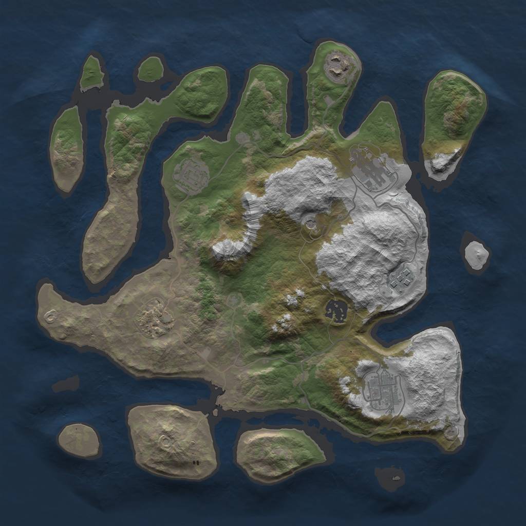 Rust Map: Barren, Size: 3400, Seed: 1502395904, 10 Monuments