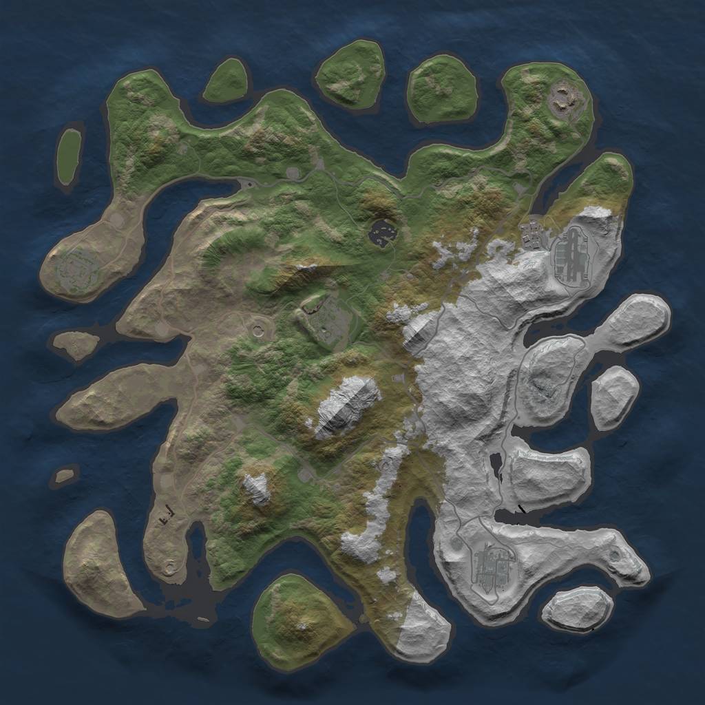 Rust Map: Barren, Size: 4000, Seed: 578204587, 10 Monuments