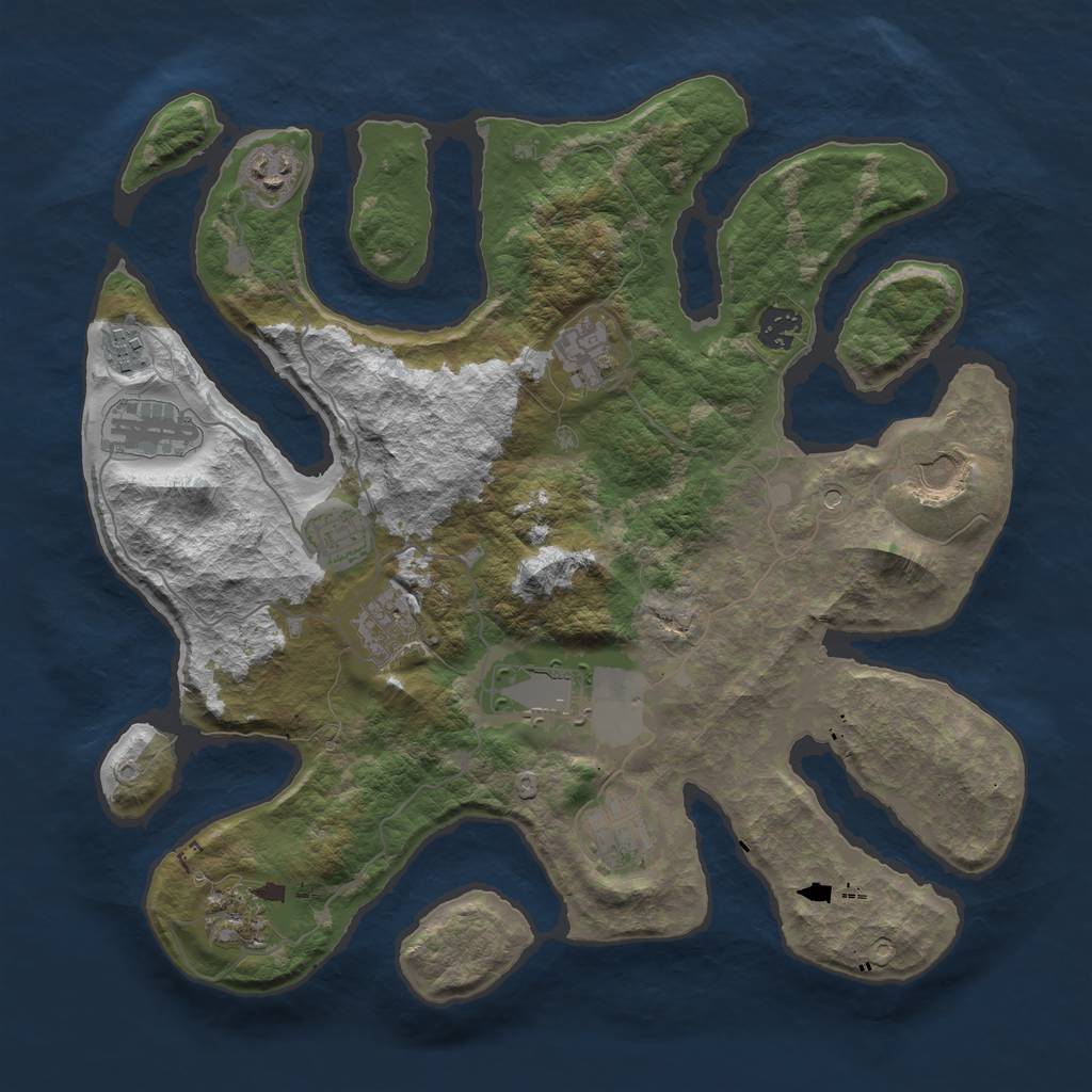 Rust Map: Barren, Size: 3750, Seed: 1388246654, 14 Monuments