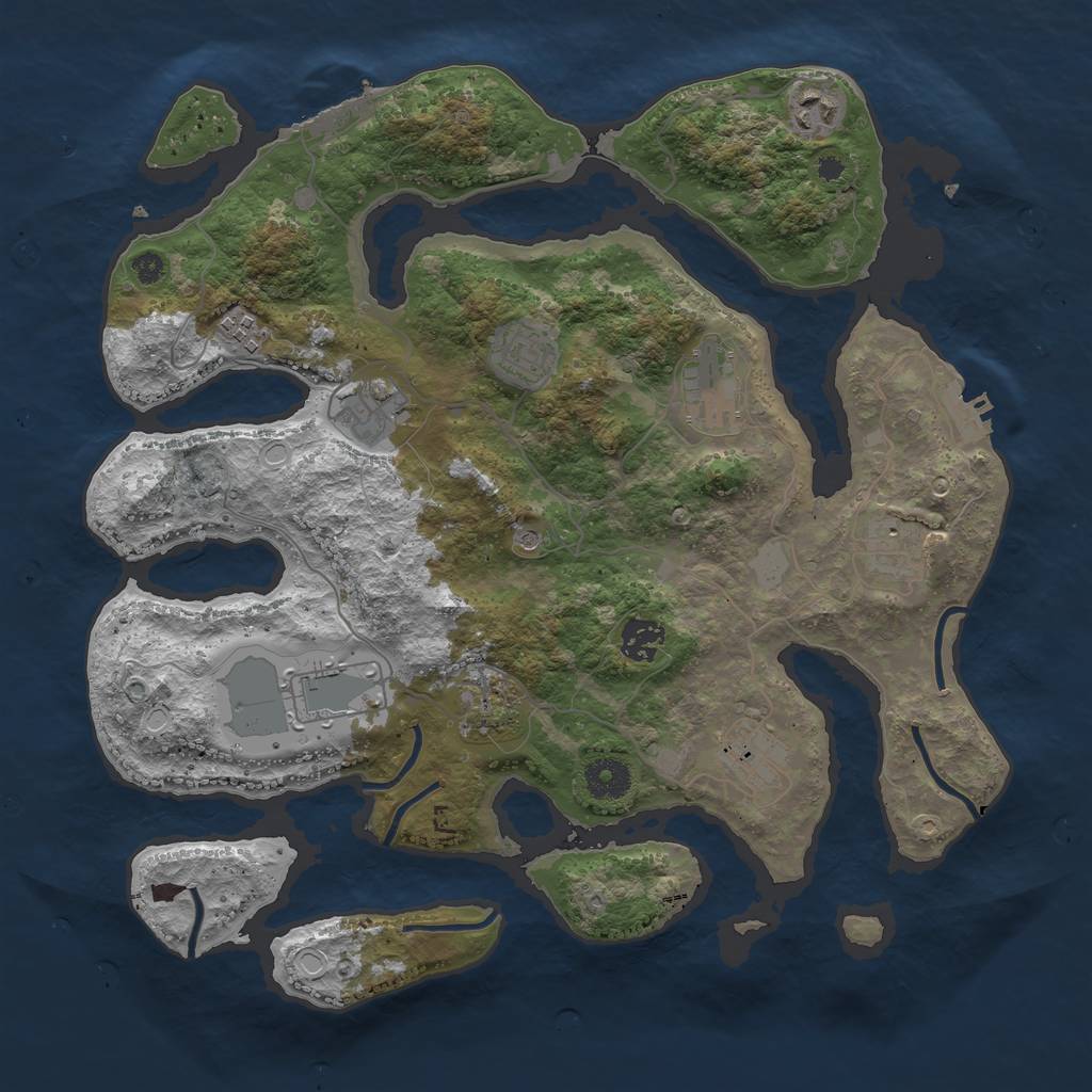 Rust Map: Procedural Map, Size: 3700, Seed: 422890150, 18 Monuments