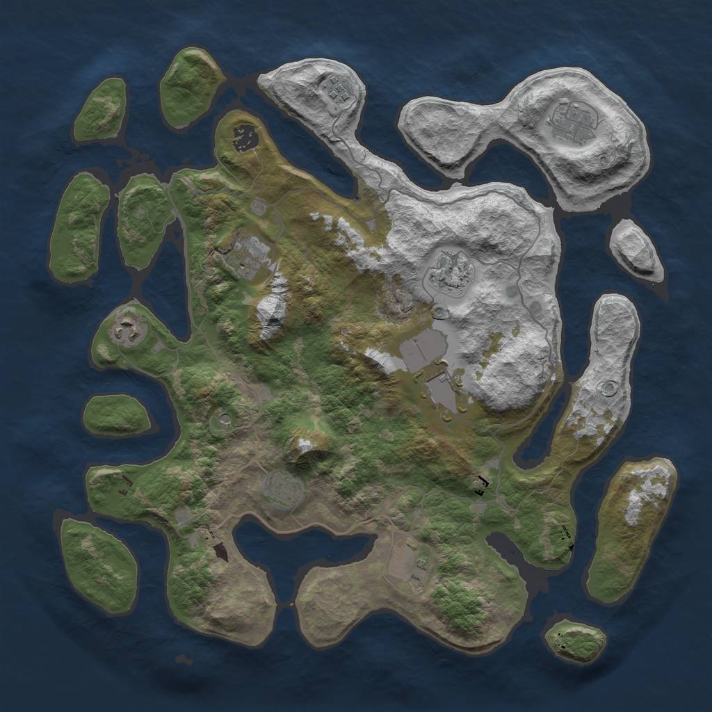 Rust Map: Barren, Size: 4000, Seed: 7651132, 12 Monuments