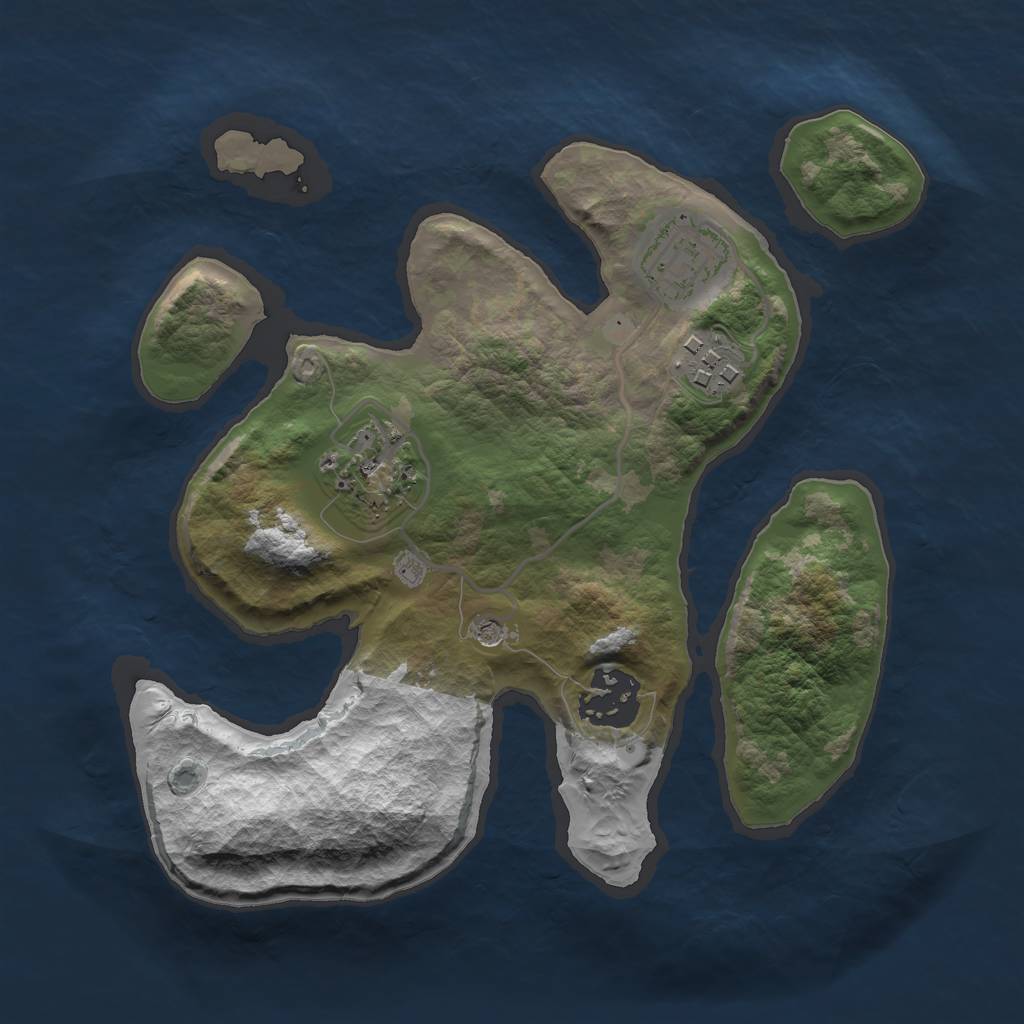 Rust Map: Barren, Size: 2500, Seed: 607533, 7 Monuments