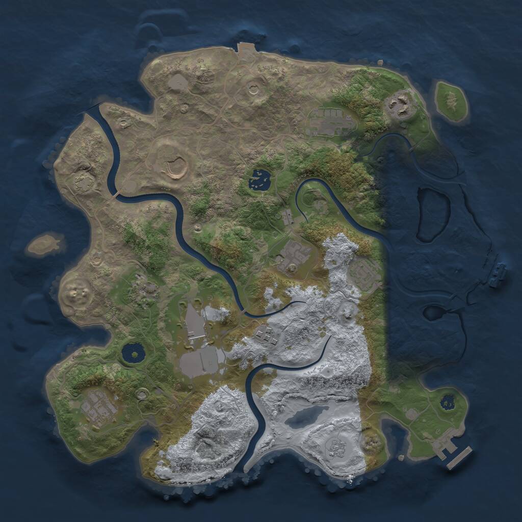 Rust Map: Procedural Map, Size: 3500, Seed: 25001, 16 Monuments
